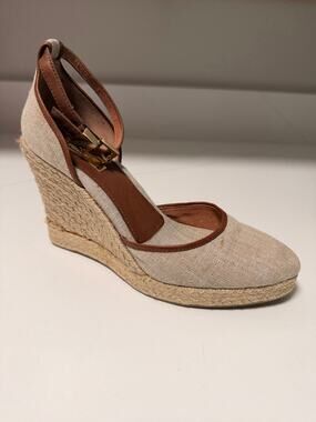Louise et Cie Linen Tan Leather Ankle Strap Women’s 7.5  - NWOB